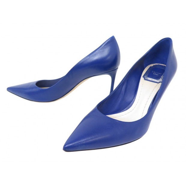 NEUF CHAUSSURES CHRISTIAN DIOR ESCARPINS CUIR BLEU 37 BLUE LEATHER SHOES 950€