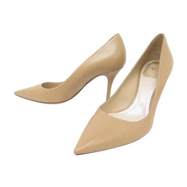 NEUF CHAUSSURES CHRISTIAN DIOR ESCARPINS CUIR BEIGE 37 PUMPS LEATHER SHOES 950€