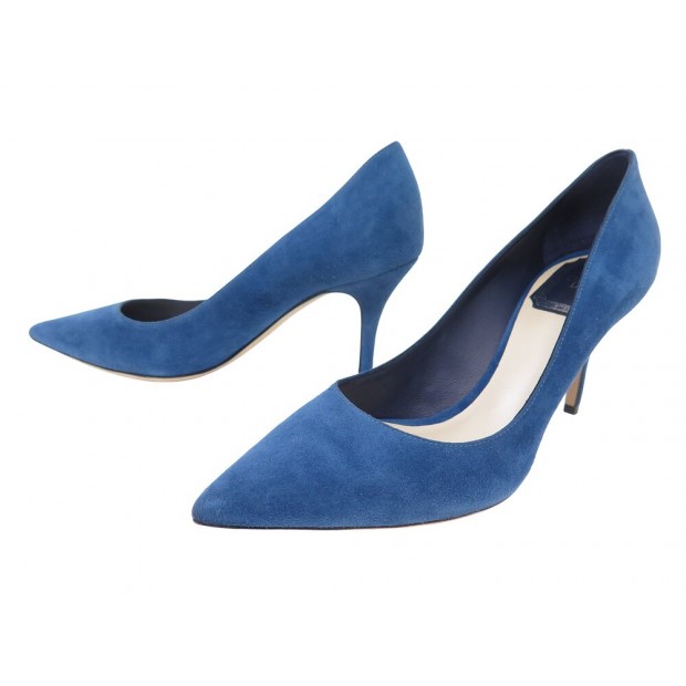 NEUF CHAUSSURES CHRISTIAN DIOR ESCARPINS DAIM BLEU 37 BLUE LEATHER SHOES 900€