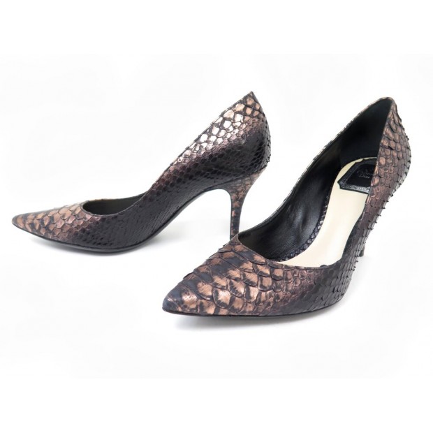 NEUF CHAUSSURES CHRISTIAN DIOR ESCARPINS CUIR PYTHON BICOLORE 37 NEW SHOES 1090€