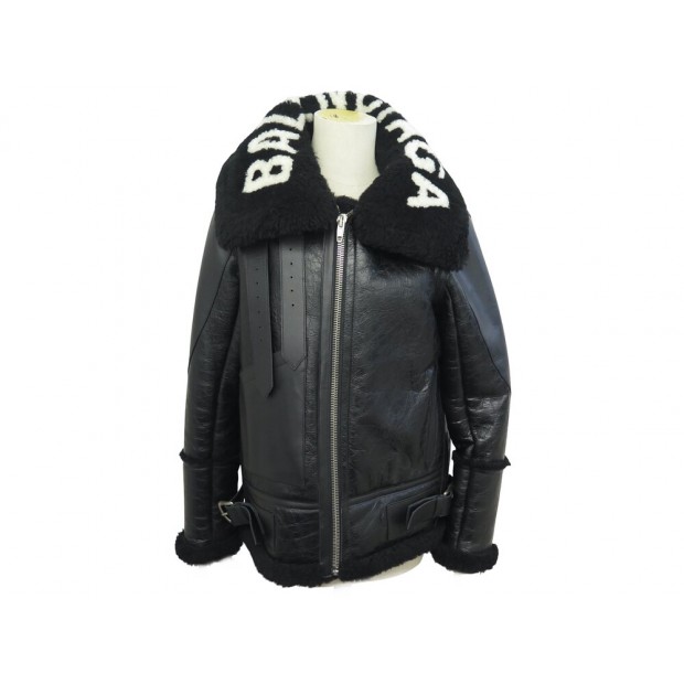 NEUF BLOUSON BALENCIAGA BOMBARDIER OVERSIZE 36 M EN CUIR PEAU LAINEE COAT 3450€