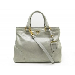 SAC A MAIN PRADA CABAS EN CUIR GRIS CLAIR BANDOULIERE GREY LEATHER PURSE 1850€