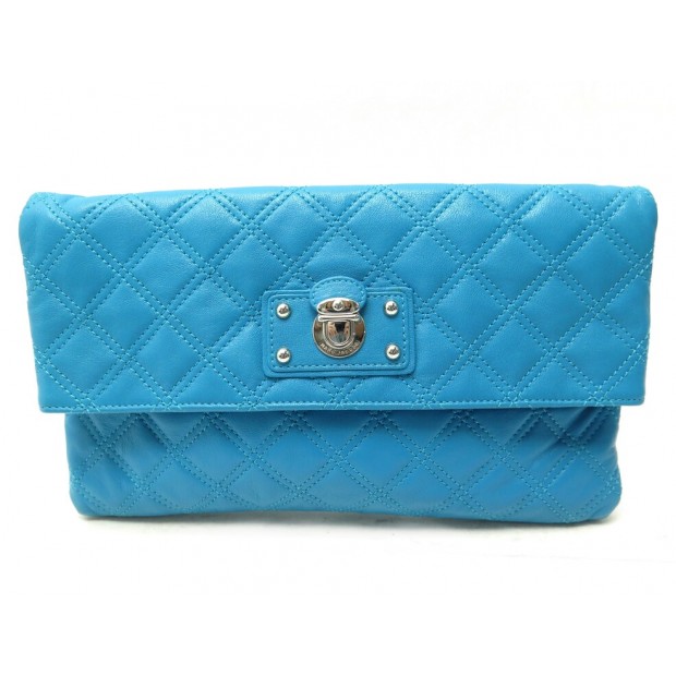 NEUF SAC A MAIN MARC JACOBS POCHETTE EUGENIE CUIR BLEU NEW POUCH HAND BAG 420€