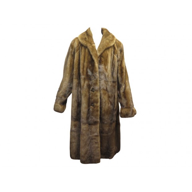 VINTAGE MANTEAU LONG YVES SAINT LAURENT EN FOURRURE VISON MARRON 44 L FUR COAT