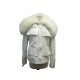 VESTE GUCCI 117999 BLOUSON EN DENIM COL AMOVIBLE FOURRURE RENARD BLANC L 44 COAT