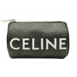 NEUF TROUSSE CELINE MINI CYLINDRE TOILE TRIOMPHE 10L552EV6 CANVAS CLUTCH POUCH