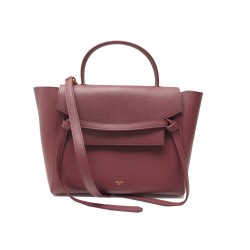 NEUF SAC A MAIN CELINE BELT MINI 189103 CUIR GRAINE GRENAT BANDOULIERE BAG 2300€