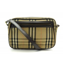 VINTAGE SAC A MAIN BURBERRYS POCHETTE BANDOULIERE TOILE TARTAN CUIR MARRON 850€