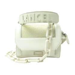 SAC A MAIN LANCEL NINON S A12254 CUIR CREME ET PAILLETTES BANDOULIERE BAG 550€