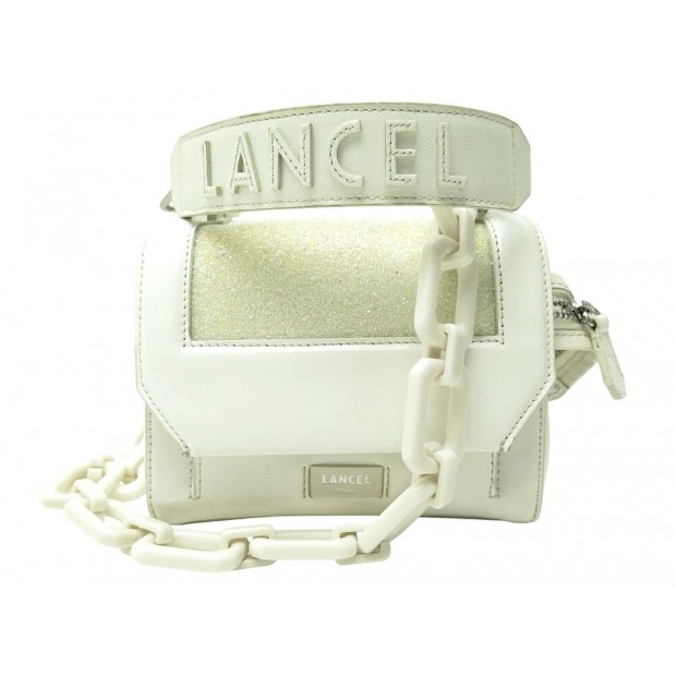 SAC A MAIN LANCEL NINON S A12254 CUIR CREME ET PAILLETTES BANDOULIERE BAG 550€