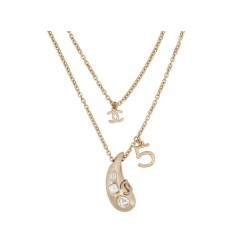 NEUF COLLIER CHANEL PENDENTIF GOUTTE LOGO CC STRASS 46-52CM DORE NECKLACE 1700€