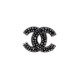 VINTAGE BROCHE CHANEL LOGO CC PIERRES NOIRES 44MM EN METAL PALLADIE BROOCH 700€