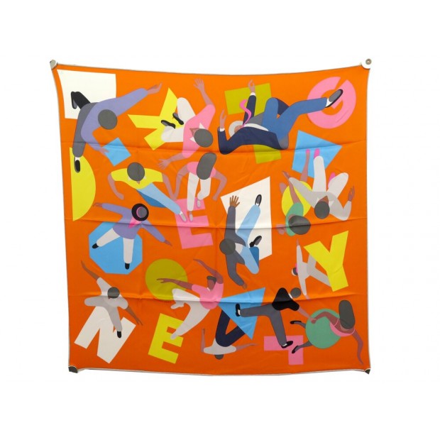 NEUF FOULARD HERMES HOMMAGE A GENE KELLY CARRE 70 CM EN SOIE ORANGE NEW SCARF