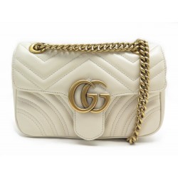 SAC A MAIN GUCCI MINI MARMONT GG 446744 CUIR BLANC CREME BANDOULIERE BAG 2100€