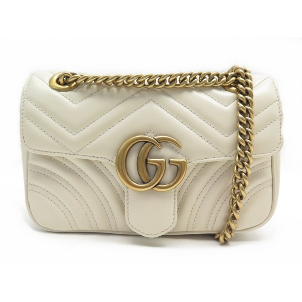 SAC A MAIN GUCCI MINI MARMONT GG 446744 CUIR BLANC CREME BANDOULIERE BAG 2100€