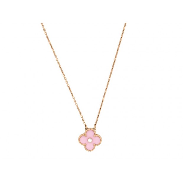 NEUF COLLIER VAN CLEEF & ARPELS PENDENTIF VINTAGE ALHAMBRA ED LIMITEE 2015 ROSE