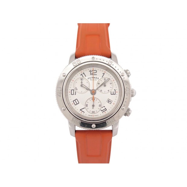 MONTRE HERMES CLIPPER GM CP2.410 CHRONO 36MM QUARTZ ACIER CAOUTCHOUC WATCH 4200€