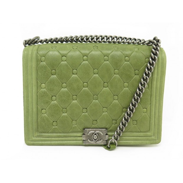 SAC A MAIN CHANEL GRAND BOY CUIR MATELASSE VERT BANDOULIERE PURSE HAND BAG 7100€