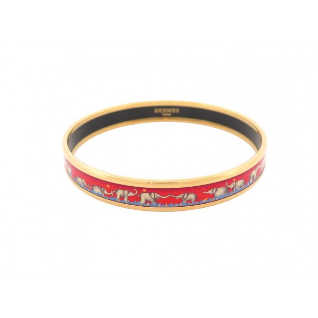 BRACELET HERMES EN EMAIL FIN 20 CM ELEPHANTS DORE BOITE ENAMEL STRAP BANGLE 455€