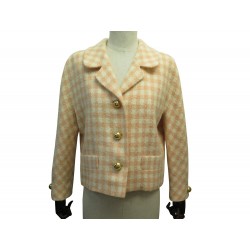 VINTAGE VESTE CELINE A CARREAUX T 40 M EN LAINE MOHAIR ROSE & CREME JACKET 2600€