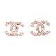 NEUF BOUCLES D'OREILLES CHANEL LOGO CC PERLES STRASS EN METAL DORE EARRINGS 650€