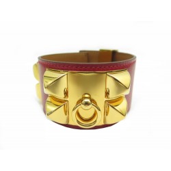 NEUF BRACELET HERMES COLLIER DE CHIEN MEDOR T2 CUIR SWIFT ROUGE BOITE CUFF 1250€