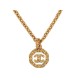 VINTAGE COLLIER CHANEL PENDENTIF LOGO CC 1993 CHAINE LARGE METAL DORE NECKLACE