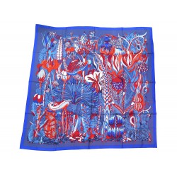 NEUF CARRE GEANT HERMES FANTAISIE BOTANIQUE 140 CM SOIE SUMMER BLEUE SCARF 895€