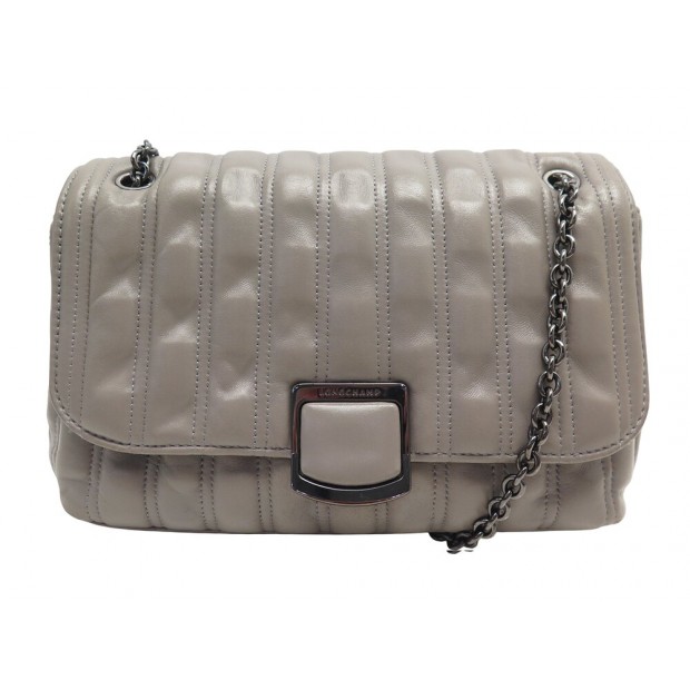 SAC A MAIN LONGCHAMP BRIOCHE M 10131HVV EN CUIR GRIS BANDOULIERE HAND BAG 690€