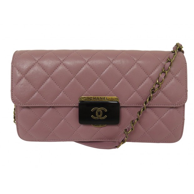 SAC A MAIN CHANEL POCHETTE BEAUTY LOCK CUIR MATELASSE ROSE HAND BAG PURSE 5500€