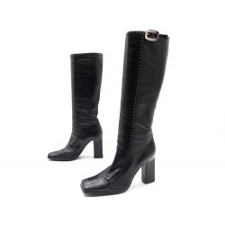 CHAUSSURES PRADA BOTTES A TALONS NOIR SURPIQURE BLANCHE 37.5 IT 38.5 BOOTS 1050€