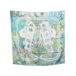 NEUF FOULARD HERMES BRIDES DE GALA EN FINESSE MANLIK CARRE SOIE BLEU SCARF 350€