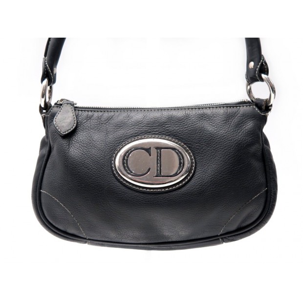 SAC A MAIN CHRISTIAN DIOR HOBO LOGO CD PORTE EPAULE EN CUIR GRAINE NOIR HAND BAG