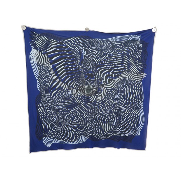 FOULARD HERMES ONDES DE CHIC CARRE 90 JERSEY DE SOIE BLEU MARINE BLUE SCARF 600€