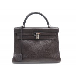 SAC A MAIN HERMES KELLY II 32 RETOURNE EN CUIR TOGO MARRON & PALLADIE 2002 PURSE