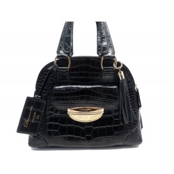 SAC A MAIN LANCEL ADJANI A03374 CUIR FACON CROCO NOIR LEATHER HANDBAG PURSE 990€