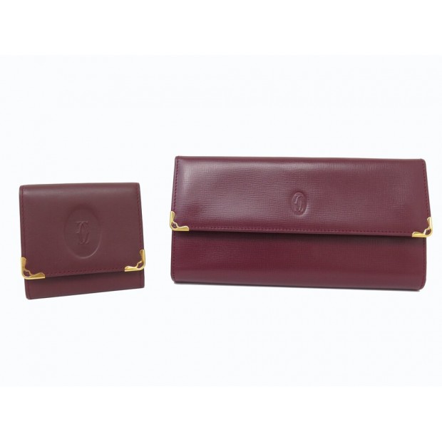 NEUF VINTAGE PORTEFEUILLE + PORTE MONNAIE MUST DE CARTIER CUIR BORDEAUX WALLET