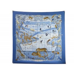 NEUF RARE FOULARD HERMES LA TREVE DE L'EAU ROBERT DALLET SOIE BLEUE SILK SCARF