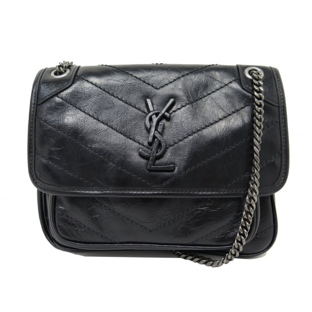 NEUF SAC A MAIN SAINT LAURENT NIKI BABY 633160 CUIR VINTAGE NOIR HAND BAG 2450€