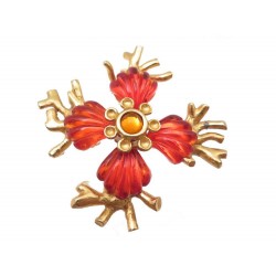 VINTAGE BROCHE CHRISTIAN LACROIX EN METAL DORE ET RESINE ORANGE BIJOU BROOSCH