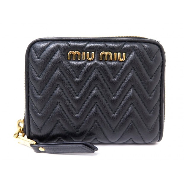 NEUF PORTE MONNAIE MIU MIU CUIR NAPPA MATELASSE NOIR BLACK LEATHER WALLET 485€