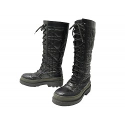 CHAUSSURES BOTTES DIOR COMBAT CUIR CANNAGE 38 NOIR LEATHER BOOTS SHOES 1800€