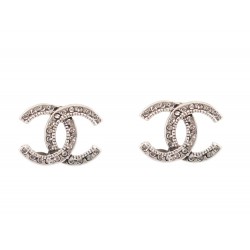 NEUF BOUCLES D'OREILLES CHANEL LOGO CC & STRASS EFFET VIEILLI NEW EARRINGS 650€