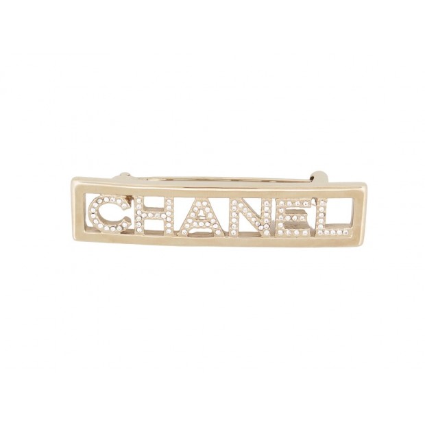 NEUF BROCHE CHANEL LOGO STRASS METAL DORE 2023 GOLDEN STEEL NEW BROOCH 620€