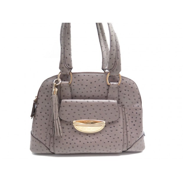 SAC A MAIN LANCEL ADJANI GM EN CUIR FACON AUTRUCHE GRIS LEATHER HAND BAG 1250€