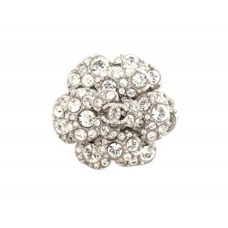 BROCHE CHANEL CAMELIA STRASS LOGO CC 5.4 CM EN METAL ARGENTE JEWEL BROCCH 1100€