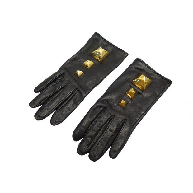 GANTS HERMES MEDOR COLLIER DE CHIEN EN CUIR AGNEAU NOIR 7.5 LEATHER GLOVES 985€