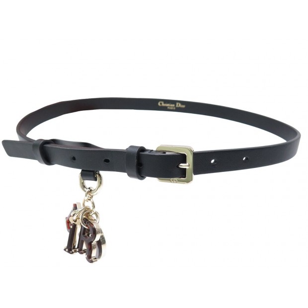 NEUF CEINTURE CHRISTIAN DIOR BOUCLE LOGO CHARM T 70 CUIR NOIR LEATHER BELT 590€