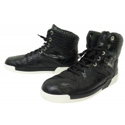 NEUF CHAUSSURES CHANEL HIGH SNEAKERS G35082 BASKETS 44 CUIR FACON CROCO 1400€