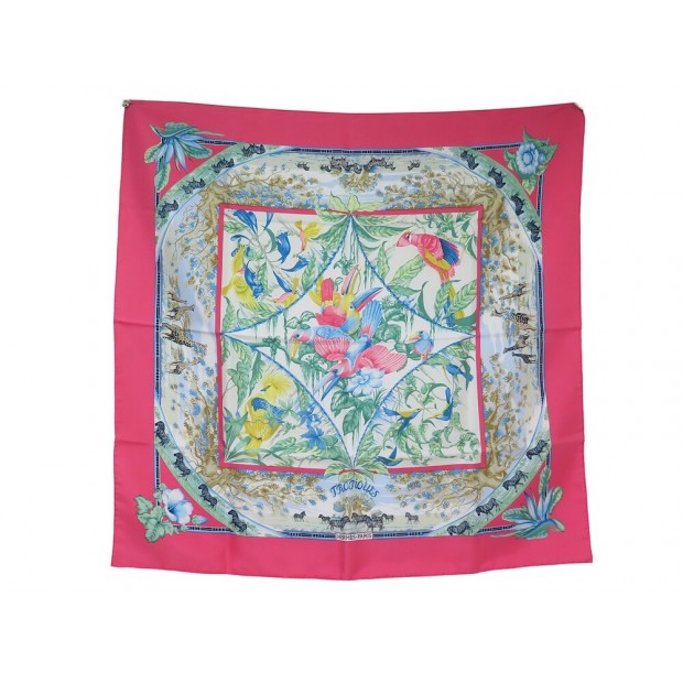 NEUF FOULARD HERMES TROPIQUES L. BOURTHOUMIEUX CARRE 90 + BOITE SOIE SCARF 530€